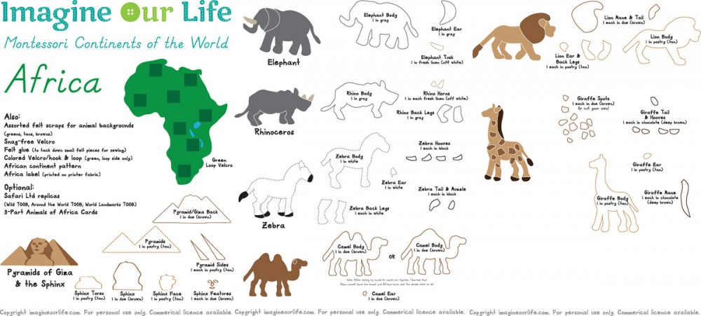 Animals of Africa for the Montessori Wall Map & Quietbook with
