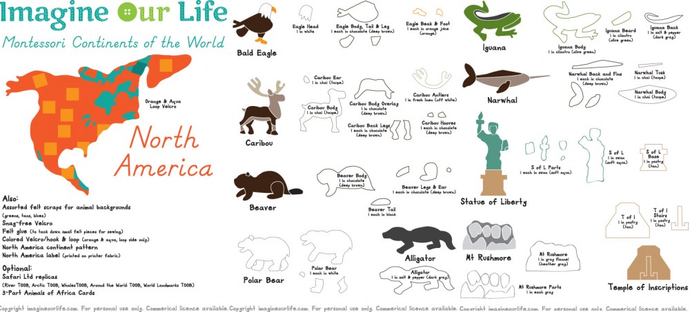 Animals of North America for the Montessori Wall Map