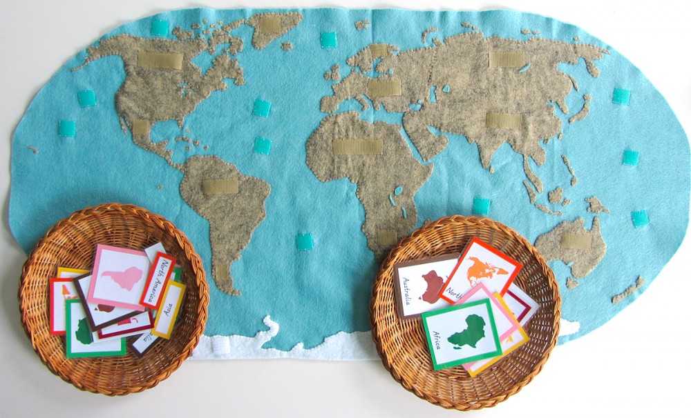 Montessori Continents Map & Quietbook with 3-Part Cards