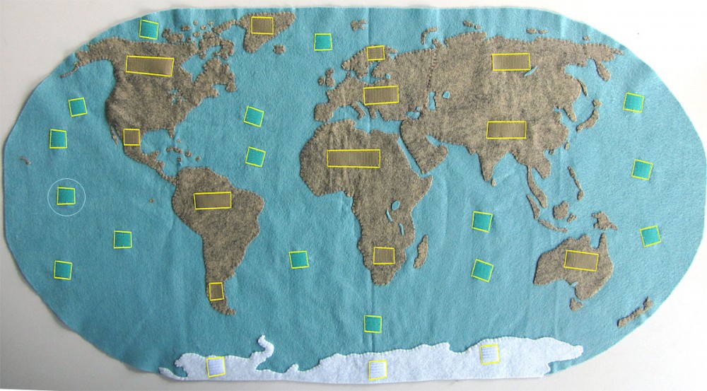 I updated this 8/6/13 to add one more ocean Velcro piece in the Pacific near Hawaii!