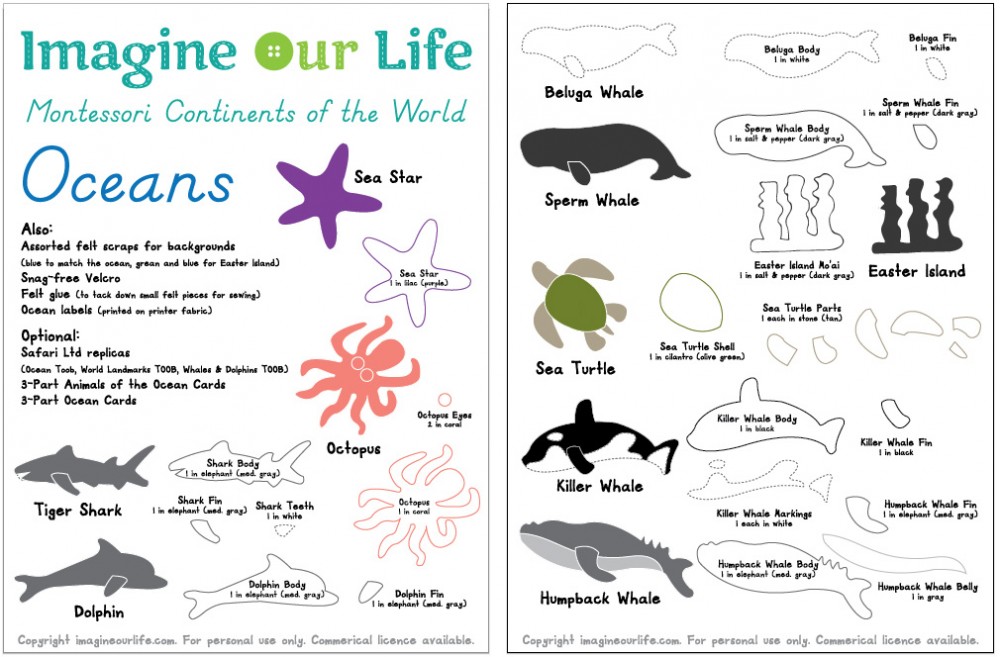 Animals of the Ocean for the Montessori Wall Map & Quietbook