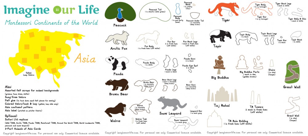 Animals of Asia for the Montessori Wall Map & Quietbook with Printables