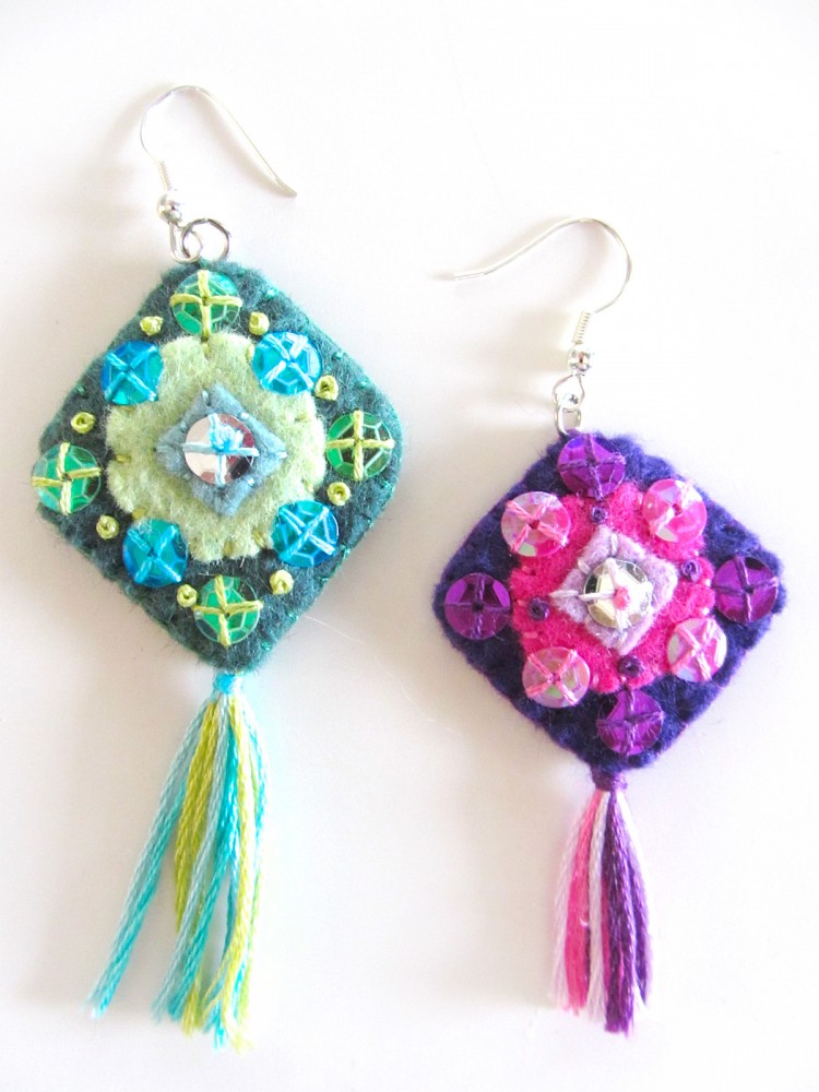 Felt and Sequin Dangle Earrings